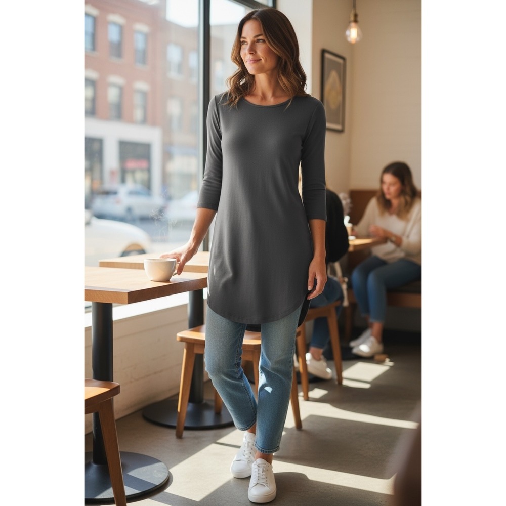 Universal Standard Genenette Crew Slate Gray Rayon Jersey Tunic Top XS NWT
